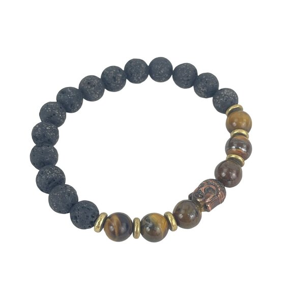 Buddha Copper Lava Rock and Tiger Eye Beaded Bracelet - Picture 5 of 7